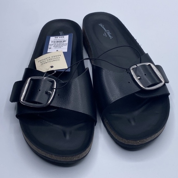 Universal Thread Cameron Black Single Band Sandals Women 6 like Birks - Picture 2 of 5